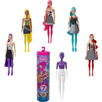 Barbie Color Reveal Poupée avec 7 éléments Mystère Série Monochrome 4 Sachets Surprise Modèle Aléatoire Jouet pour Enfant GTR94 - BHJ6KMNPD