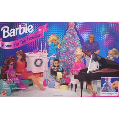 Barbie Home For The Holidays Playset w Tree & Sticker Ornaments 1994 Arcotoys Mattel - B1AK1VGWF