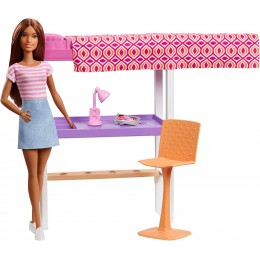 Barbie Mobilier coffret d'intérieur poupée et lit superposé transformable accessoires de bureau inclus jouet pour enfant FXG52 - B27N6DIAP