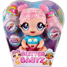 Glitter Babyz Poupée Dreamia Stardust – Avec 3 changements de couleur magiques cheveux roses & 1 tenue arc-en-ciel contient 1 couche réutilisable 1 biberon & tétine pour les enfants 3 ans + - BEHB7IIMM