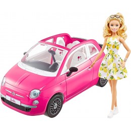 Barbie et sa Voiture Fiat 500 rose véhicule 4 places décapotable avec poupée incluse jouet pour enfant GXR57 - BKJWMSPRC