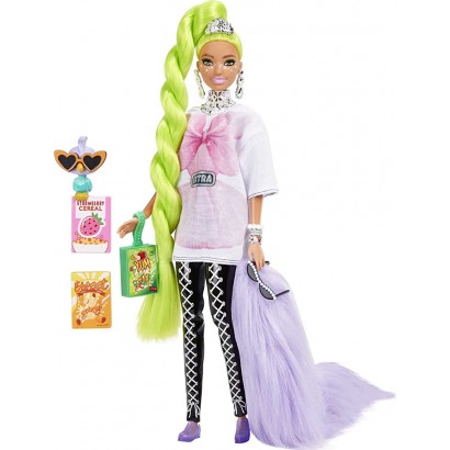 Barbie Extra #11 poupée articulée aux longs cheveux vert fluo avec T-shirt large et legging figurine perroquet et accessoires jouet pour enfant HDJ44 - B85K9FMCW