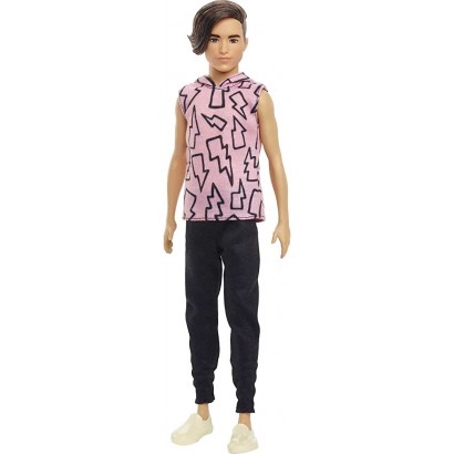 Barbie Fashionistas poupée mannequin Ken #193 brun avec débardeur rose imprimé éclairs et pantalon noir jouet pour enfant HBV27 - BJN4WNGEH