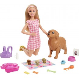 Barbie Naissance des Chiots Coffret avec Poupée Articulée 1 Chienne et ses 3 Chiots Nombreux Accessoires de Soins 29 cm Dès 3 Ans HCK75 - BA63NKLQN