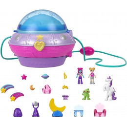 Polly Pocket Coffret Soucoupe Volante avec 4 espaces de jeu 2 mini-figurines 15 accessoires 1 vêtement  jouet pour enfant HCG25 - B7M7MSTXU