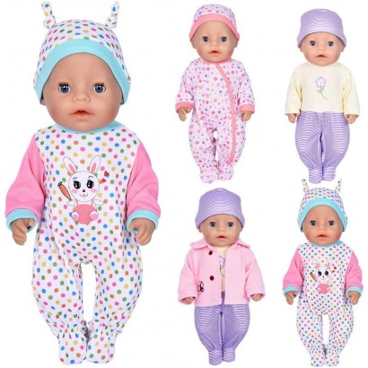 ebuddy Lot de 7 vêtements pour poupée comprenant un body chapeau et un manteau pour poupée de bébé de 43 cm - BW6DDNLTB