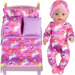 ebuddy Parure de lit 7 pièces pour poupées avec oreiller couverture accessoires et barboteuse pour poupées nouveau-né de 43 cm sans poupée - B32B1UYJX