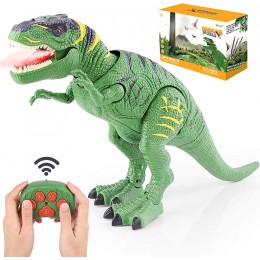 Bazove Dinosaure en jouet lumineux télécommandé Dinosaure RC électrique Avec lumières LED Marche et rugit Avec des yeux lumineux fonction de projection Jouet réaliste T-Rex Vert - BN51BTRVT