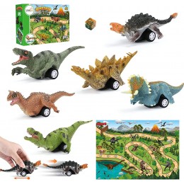 LIHAO Lot de 6 voitures dinosaures avec tapis de jeu voiture alimentée par friction animale avec carte de dinosaures jouet T-Rex avec tapis de jeu cadeau pour enfants garçons et filles - B94JMOXKC
