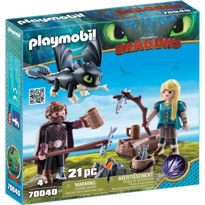 Playmobil Harold et Astrid avec Bébé Dragon 70040 18.7 x 18.7 x 4.4 cm - B3K6VNSML