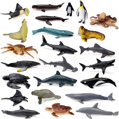 24 Pièces Figurines d'animaux de l'Océan Figurines Réalistes d'animaux Marins en Plastique Figurines de Créatures de l'Océan Fournitures de Fête d'anniversaire de Noël - B3JHAVPPT