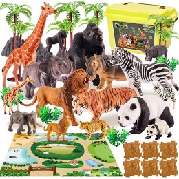 TOEY PLAY Figurines Jouets Animaux de la Jungle Forêt Ensemble de Animaux Sauvages avec Tapis de Jeux Grande Zoo Jouet Éducatif Cadeau pour Enfants 3 4 5 6 Ans - B69BHOFFJ