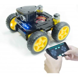AWR-A 4WD Kit voiture robot intelligent WiFi intelligent compatible avec Arduino UNO R3 suivi de ligne capteur à ultrasons ESP8266 WiFi traitement kit de robot bricolage avec application mobile et PDF - B89MJZLAR