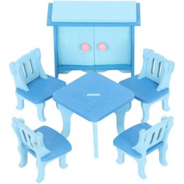 Table de meubles de simulation Doll Toy Puzzle en bois Jigsaw Toys Prétension éducative Playset Simulated Children's Toys Blue Dining Room 6PCS autres jouets - B44B5XFRE
