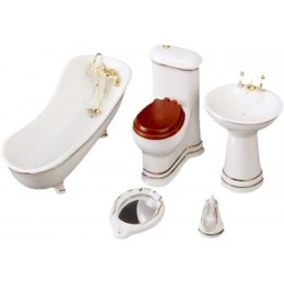 UKCOCO Dollhouse Miniature Meubles Bain Toys: 5Pcs Mini Céramique Toilette Basin Basin Baignoire Miroir Accessoires à Proximité - B4W1ARXGZ