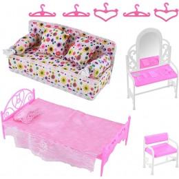 YUEKUN Lot de 8 accessoires de meubles de princesse miniatures pour maison de poupée canapé lit cintres pour chambre à coucher poupée Barbie jouet éducatif pour tout-petits enfants et filles - BAENKRCIU