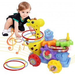 Jouet girafe jeu à anneaux pour enfant jouet musical pour bébé 3 ans jouet de motricité pour bébé avec disque rotatif et éclairage jouet éducatif interactif jouet à ramper 3 à 10 ans - BQNV2OKNM