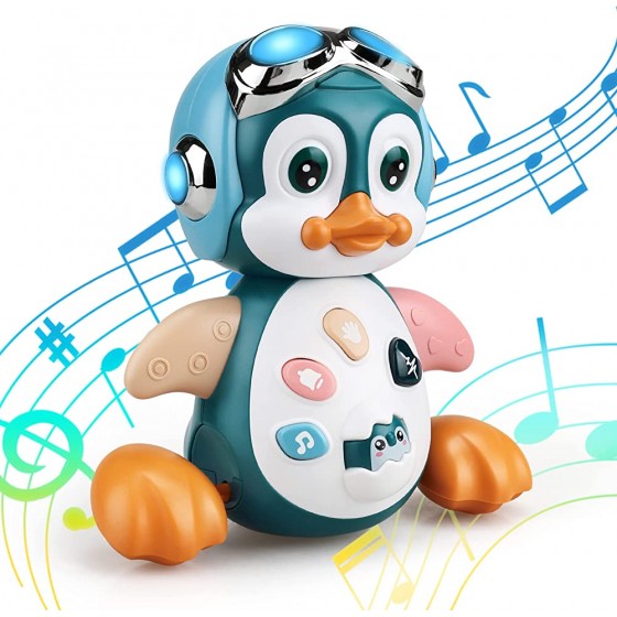 LAOOYING Jouets musicaux Pingouin jouets rampants avec musique et lumières cadeaux d'anniversaire pour la première éducation centre de jeux musicaux bleu - B9VB1SPOQ