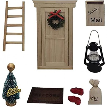 Ensemble d'accessoires pour maison de poupée mini porte en bois lampe à huile escaliers couronnes de Noël tapis chaussures balayette arbre pour porte de lutin lutin - BEW5KXYKJ