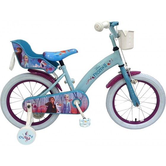 Disney Frozen II Vélo pour enfant La Reine des Neiges 2 16" | Frein à rétropédalage panier siège de poupée - B433WKGIA