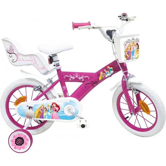 Vélo 14" fille licence Princess 2 freins avec porte-poupée arrière + casque inclus ! - BAE24XFUN