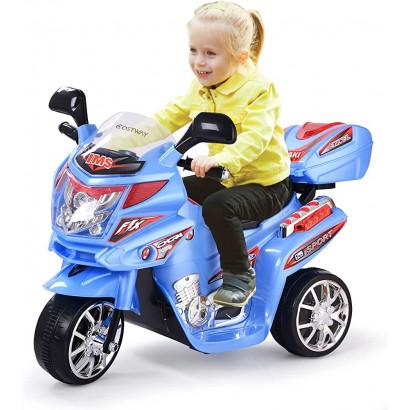 COSTWAY Moto Électrique 6V pour Enfants 3-7 Ans 3 km h Scooter à 3 Roues avec Boîte de Rangement Fonctions Lumineuses et Sonores Charge Max.:25 kg 82 x 36 x 52,5 cm Bleu - B53M6THSL