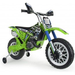 INJUSA Moto Cross Kawasaki 6V pour Enfants +3 Ans avec Accélérateur sur la Poignée Frein Électrique et Roues Stabilisatrices - B93ENJMXW