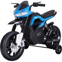 Moto électrique pour Enfants 25 W 6 V 3 Km h Effets Lumineux et sonores roulettes Amovibles Bleu - BA41NZMDC