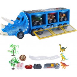 Toys de camion de dinosaures modèle de support de rangement de dinosaures avec musique 16 pcs bleu dinosaure jouet voiture transporteur voiture transporteur - BJ86VKJHR