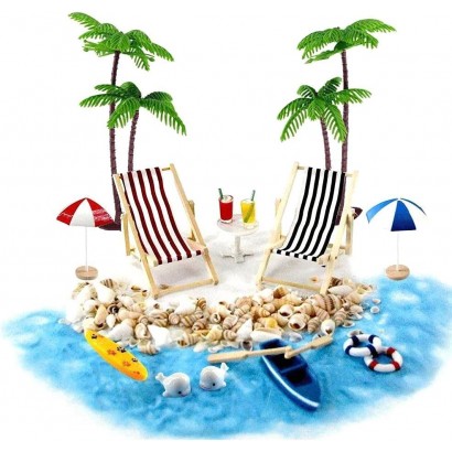 18pcs Dollhouse Accessoires de plage miniature paq chaise de plage Bateau Rames Plage Parasols Cocotier Micro miniature Paysage Jardin féerique Bricolage Dollhouse et décoration végétale - BE865IKUW