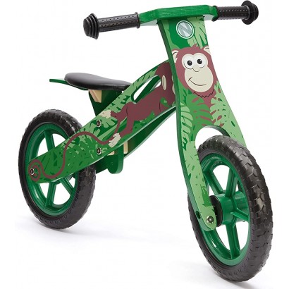 wuuhoo® Draisienne en bois Monkey – pour enfants à partir de 2 ans en bois massif verte au design de la jungle Hauteur réglable et flexible Draisienne de 12 pouces - B2JW7NSSP