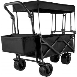 Chariot Pliant avec Roues avec Auvent Amovible Wagon pour Épicerie pour Épicerie Sable Jardin Camping - B18W2WOBD