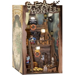 CUTEBEE DIY Book Nook Kit – Kit de Maison de poupées Miniatures avec Meubles et lumière LED Puzzle 3D en Bois Serre-Livres d'art Kits de modèles pour Adultes à Construire Sea Hunter - BBJ4QPCWC