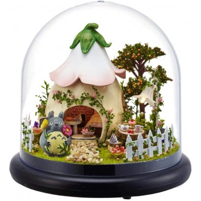 erhumama Kit de maison de poupée miniature en bois avec lumières LED et couvercle transparent Puzzle créatif pour enfants garçon fille cadeau de Noël d'anniversaire maison elfe - BWVB6KSZG