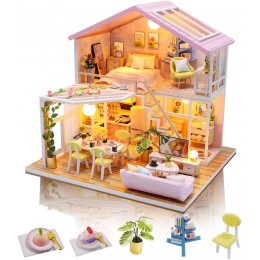 GuDoQi DIY Maison Miniature,3D Maison Poupee Bois Kit avec Meubles et Musique Lumière LED Kit de Modèle Fait À La Main À Construire Douce Maison de Temps - B37WNIPLH